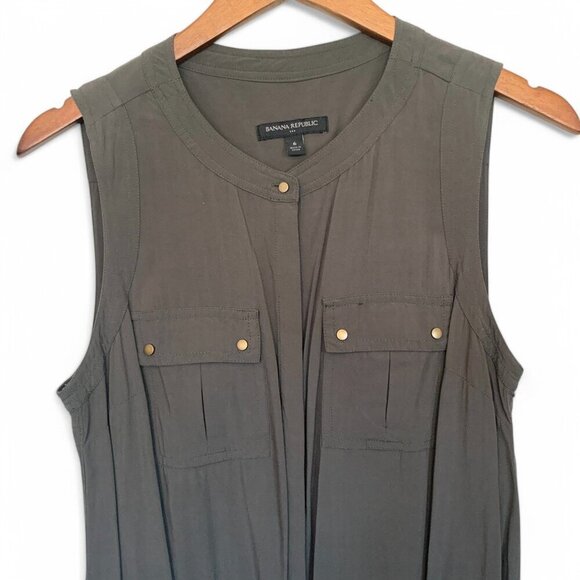 Banana Republic Sleeveless Utility Romper Drawstring Waist Olive Green Size 6 - Picture 3 of 8